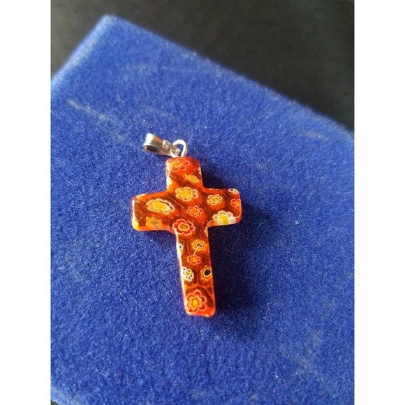 Millefiori Burnt Orange Cross Pendant - Picture 5 of 10